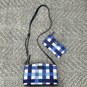 Blue and white Kate Spade purse and wallet set
